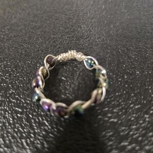 Hand Crafted Multicolor Iridescent Bead Wire-Wrapped Ring